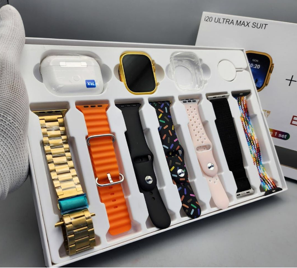 i20 Ultra MAX Suit(10 in 1 Set) SmartWatch + Aiir pods Pro